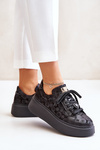 Buty Sportowe Skóra Platforma Czarne Maciejka 06191-42