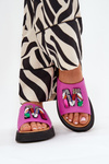Ladies Leather Slippers With Decoration Fuchsia Asames