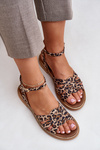 Sandały Skóra Naturalna Płaski Obcas Panterka Brązowe Zazoo 3688