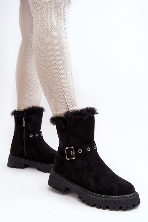 Women's Boots with Fur Zip Black Morcos