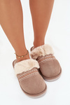 Women's slippers with fur and embroidery Khaki Devianne