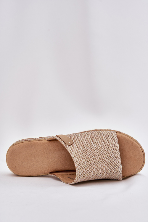Ladies Wedge Sandals With Braiding Beige Norozi