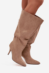 Slip-on women's boots with heel made of eco suede beige Noretta
