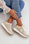 Damskie Ocieplane Kożuchem Sneakersy Buty Sportowe Damskie Beżowe Ciamara