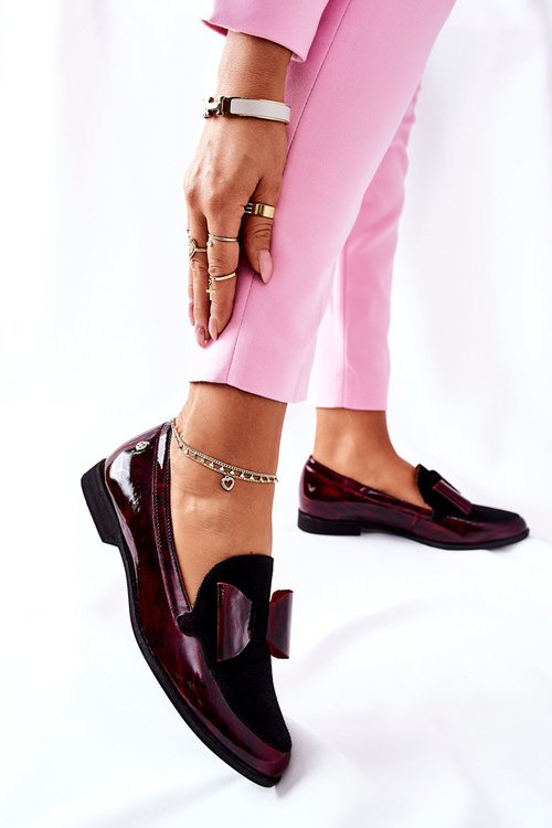 Women's Brogues Loafers Maciejka Leather Marbled Burgundy 04099-33