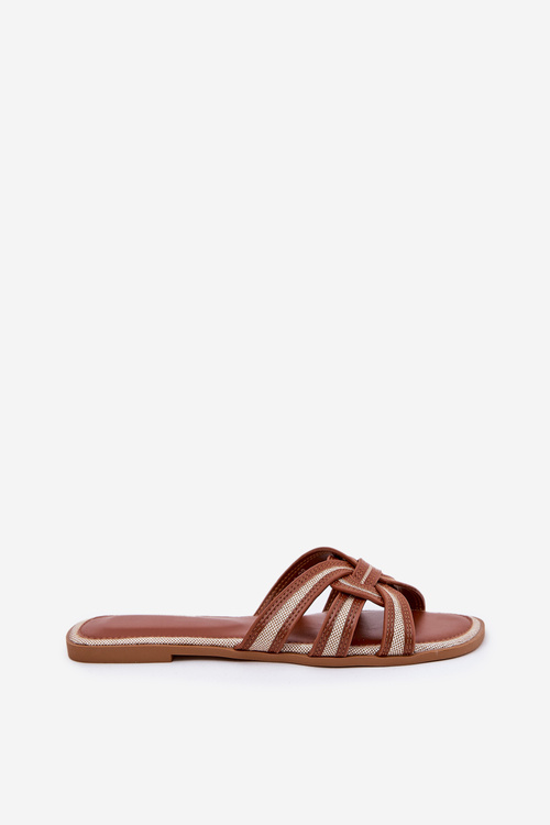 Ladies Flat Slippers With Intertwined Straps Brown Acimine