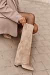 Damskie Kozaki Wywinięta Cholewka Obcas Słupek Beżowe Kaithena