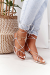 Lace-up High Heel Sandals With Square Toe Silver Runway