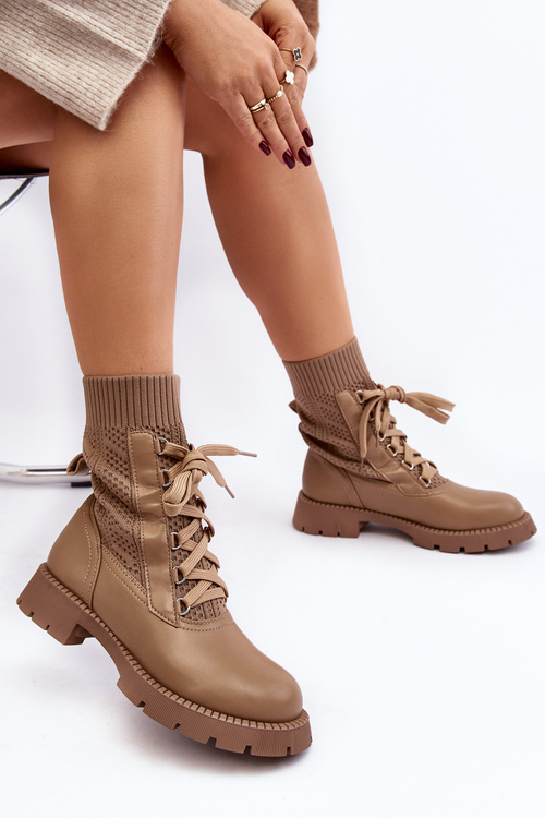 Women's lace-up ankle boots with light beige sock Gentiana