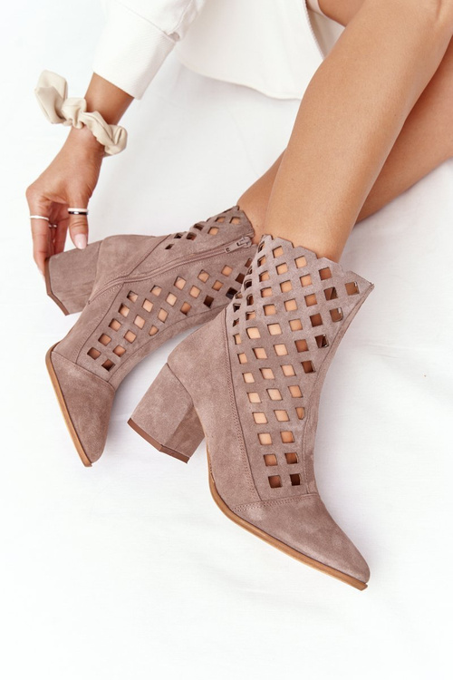 Suede Openwork Boots On High Heel Nicole 2638 Brown