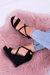 Women's Black Suede Anchor Sandals Eline