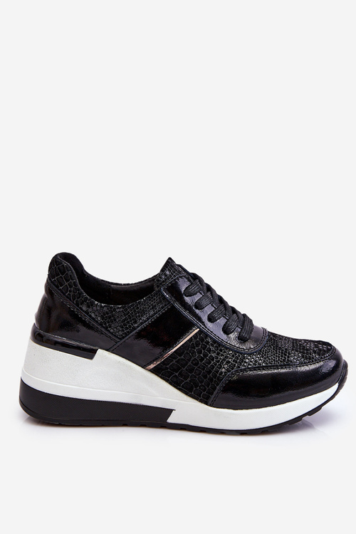 Buty Sportowe Damskie Skóra Koturn Czarne Crosby
