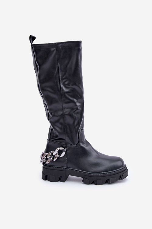 Flat Heeled Boots With Chain Black Nauricette