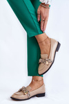 Women's Leather Loafers With Bow Beige Dayes