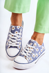 Women's Low Sneakers With Flowers Blue Janey