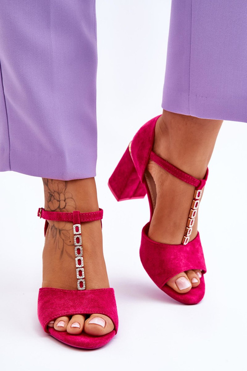 Suede High Heel Sandals With Cubic Zirconia Fuchsia Aniya