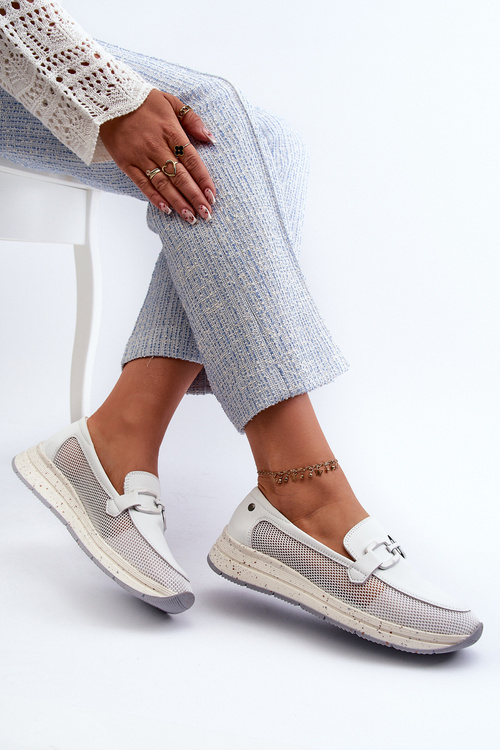 Skórzane Damskie Mokasyny Białe D&A TW210