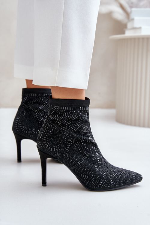 Botki Wsuwane Zdobione Szpilka Noski W Szpic Czarne S.Barski HY42-161