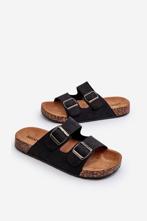 Men's Cork Sole Flip Flops Black Rosawia