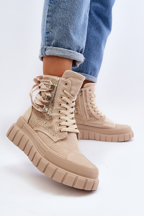 High Top Women's Sneakers on Chunky Platform Beige Wonise