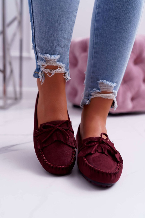 Women's Suede Moccasins Maroon Espanto