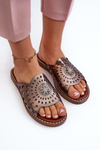 Shiny Women's Flat Sandals with Copper Embellishment Ebirena