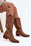 Cowboy Boots With Perforated Pattern On Low Heel Khaki Selirae