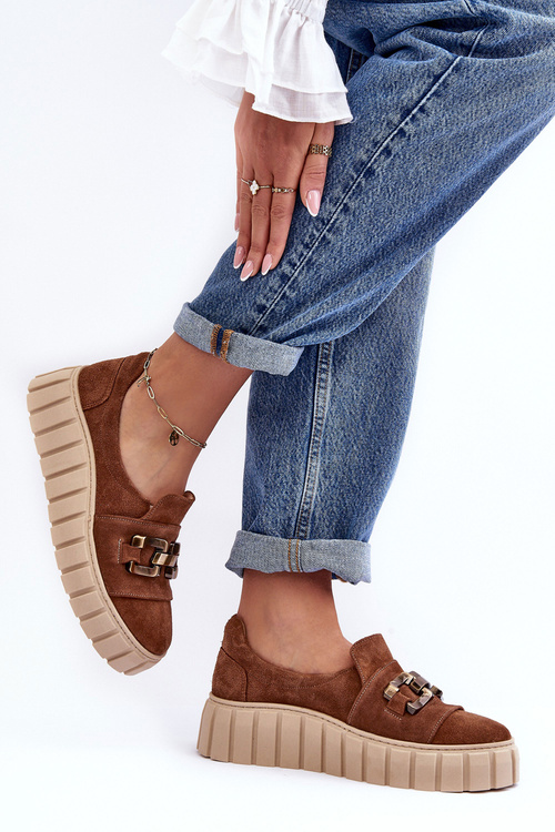 Women's Suede Shoes On Platform With Decoration Brown Lewski 3398