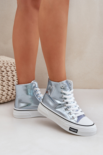 Metallic High Top Sneakers Women's With Heart Blue Sumehra