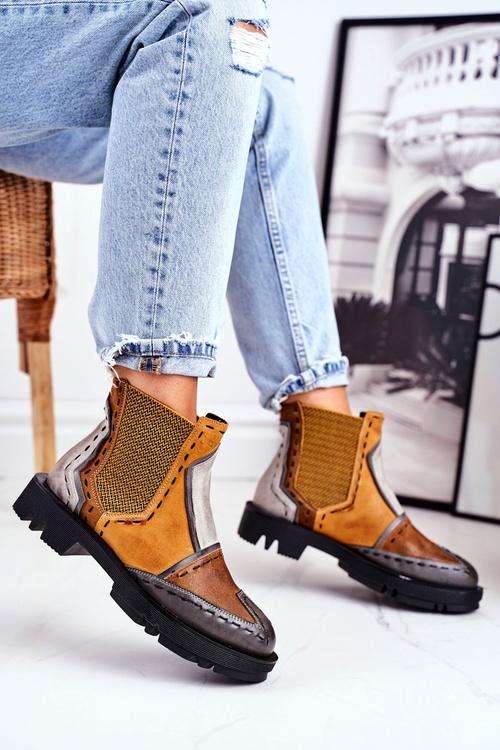 Women’s Boots Maciejka Leather elastic-sides Yellow 04634