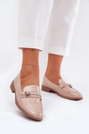 Lacquered Women's Moccasins With Decorative Buckle Beige Mollan