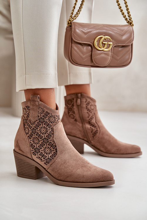 Botki Kowbojki Eko Zamszowe Ażurowe S.Barski HY42-944 Brązowe