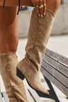 Insulated cowboy boots with heel from eco suede beige Jovianne