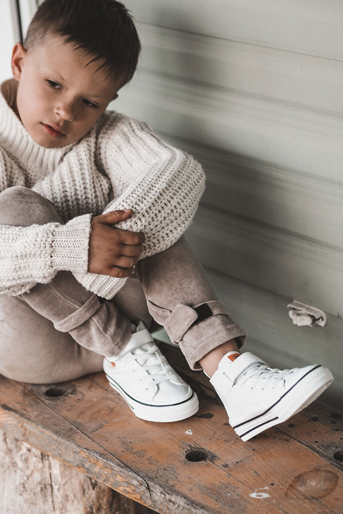 Children's Leather Sneakers With Velcro White Bruni