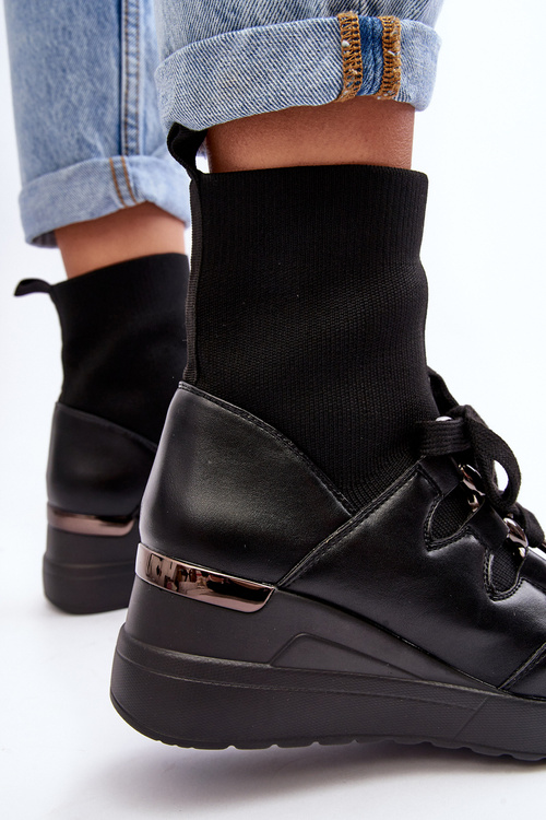 Women's Wedge Boots with Sock Black Helladina