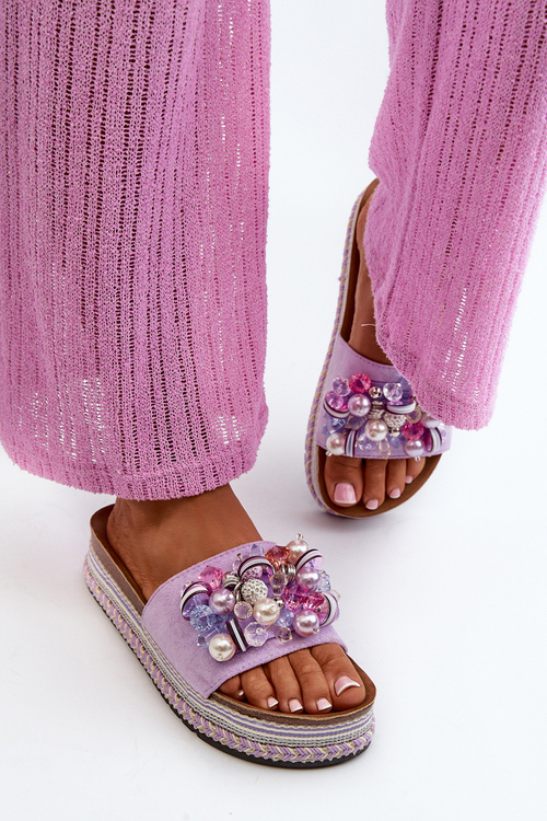 Women's Platform Slides with Decorations S.Barski HY077 Purple