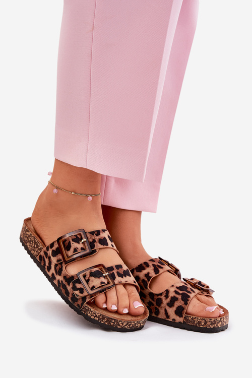 Ladies Slippers With Clear On Cork Sole Leopard Brown Sercele