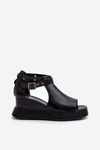 Women's Platform and Wedge Sandals in Black Eco Leather Hloeli