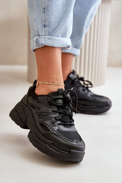 Damskie Sneakersy Buty Sportowe Na Masywnej Podeszwie Czarne Lerista