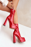 Botki Lakierowane Na Platformie I Wysokim Obcasie Słupku Czerwone Lotisha 