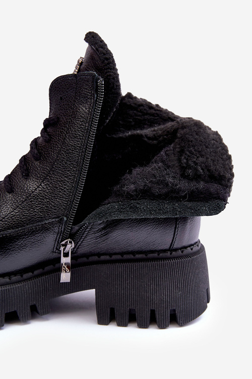 Trapery Botki Damskie Skóra Czarne Lemar Vergo 60374