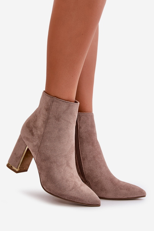 Women's Heeled Boots with Zipper Insulated Eco Suede Beige Mevair