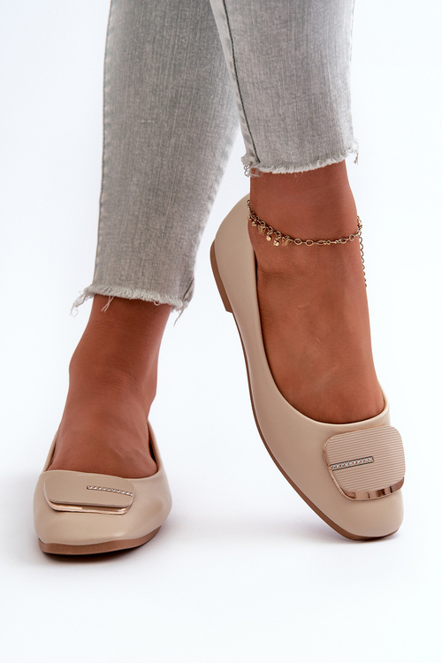 Women's Ballet Flats in Eco Leather with Ornament Beige Edoslli