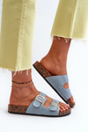 Women's Jeans Flip Flops on Cork Platform with Straps Blue Doretta