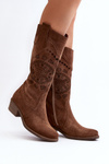 Zazoo 4043 Suede Low Heel Boots Laced Brown
