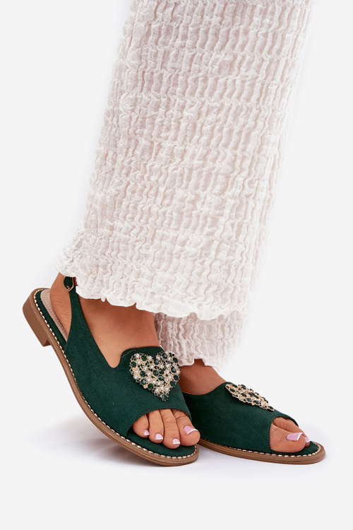 Women's sandals with gold decoration eco suede S.Barski KV27-059 brown