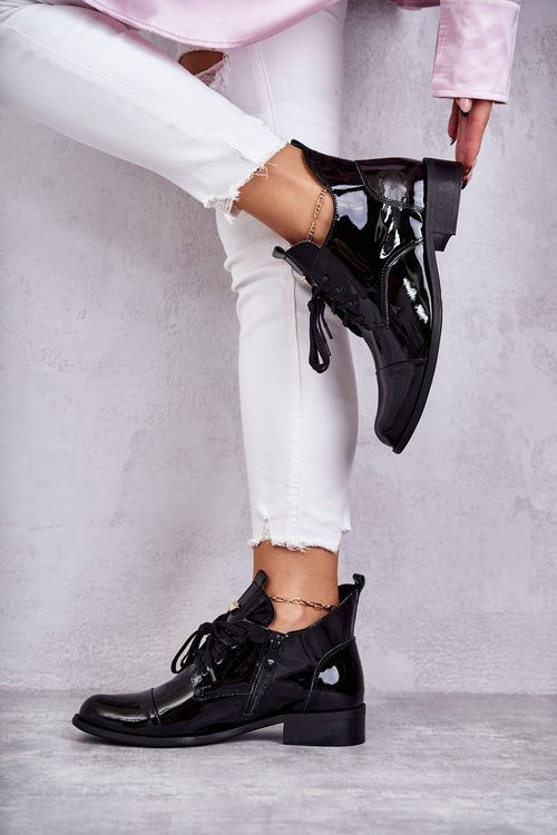 Laquered Booties Laced Boots Nicole 2781 Black