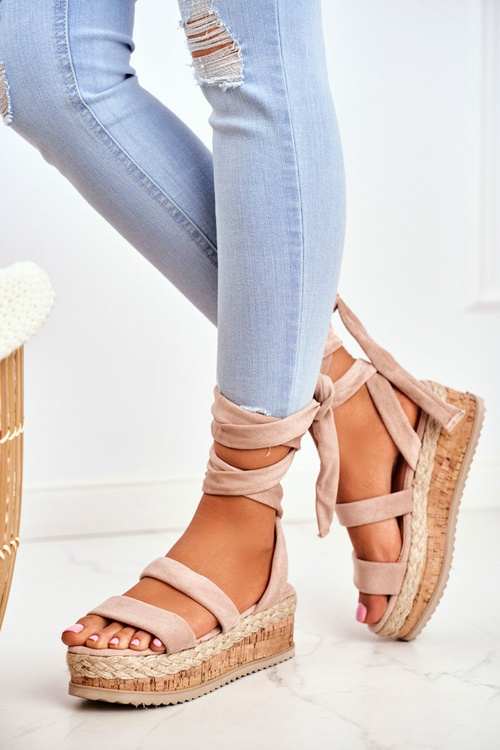 Women's Platform Sandals Tied Beige La Favorite