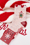 Children's Christmas Socks With Bear And Hearts Alpaca Wool Beige