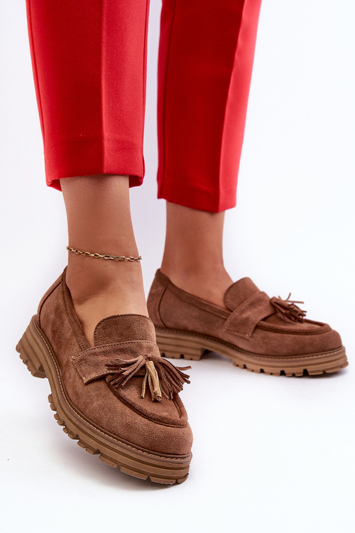 Zazoo 3469 Suede Women's Moccasins With Fringes Brown